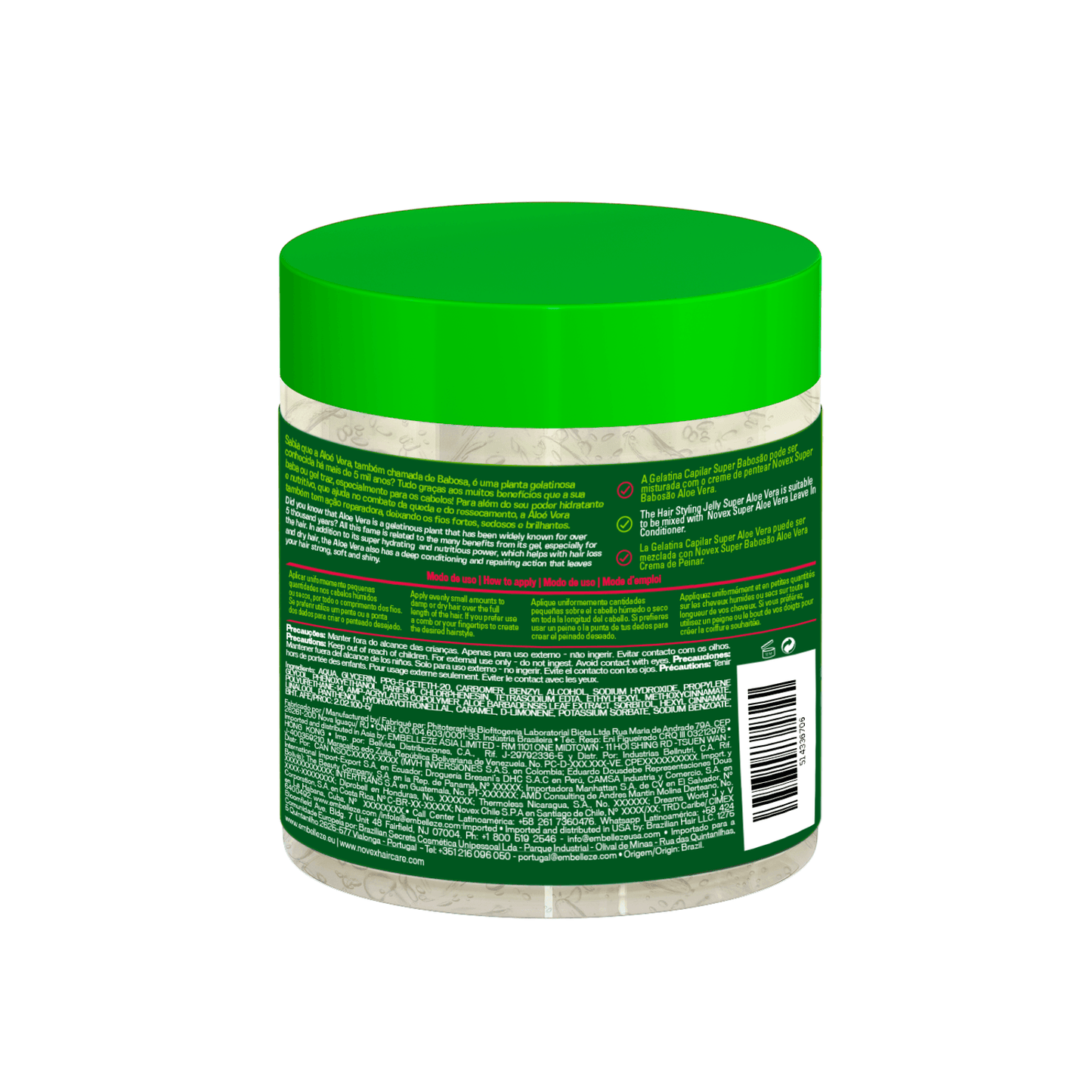 Gelatina Fixadora Novex Super Babosão Aloe Vera 500g.
